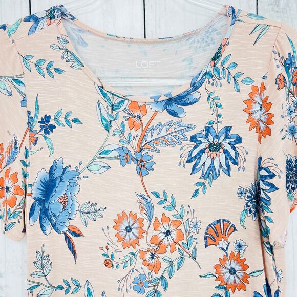 LOFT Outlet Pink Floral Tee Shirt stretchy boho cap sleeve sz XS - Picture 3 of 7